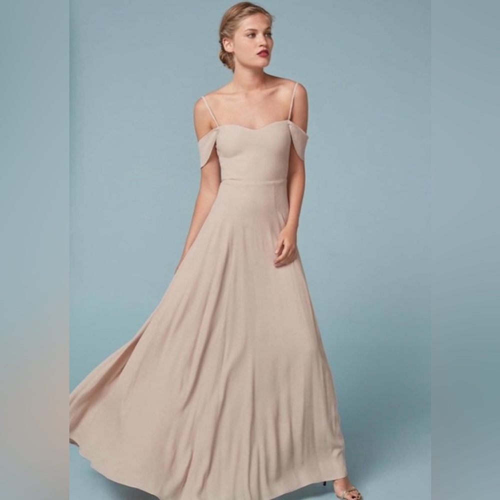 Reformation Poppy Cold Shoulder Sweetheart Full Length Dress in Champagne Size 4